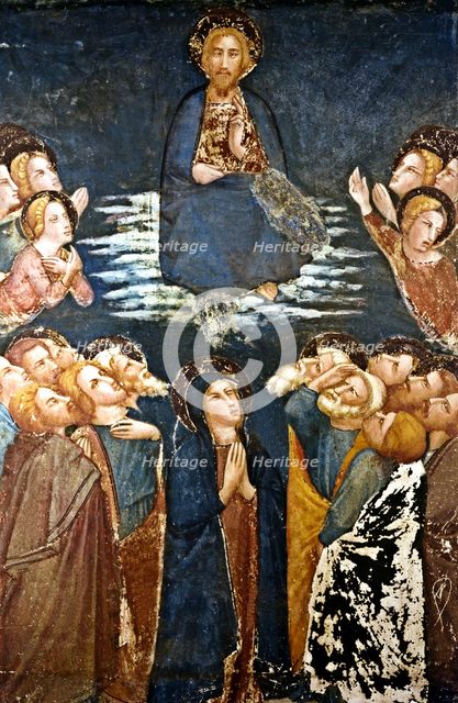  'Ascension of Jesus into heaven surrounded by the apostles and the Virgin Mary' detail of the pa…
