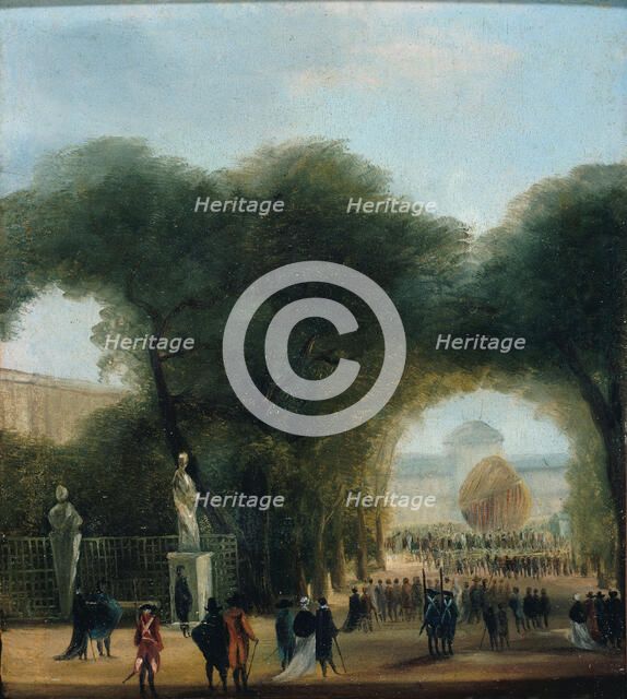 Ascension d'un aérostat, aux Tuileries (le 27 août 1783 ?), c1783. Creator: Ecole Francaise.