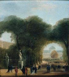 Ascension d'un aérostat, aux Tuileries (le 27 août 1783 ?), c1783. Creator: Ecole Francaise