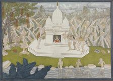 Ascetics before the Shrine of the Goddess, page from a dispersed series of the..., early 19th cent. Creator: Unknown