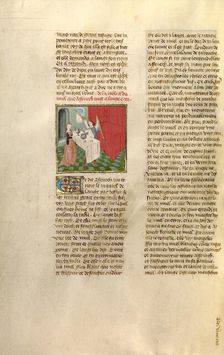 Aseneth Offering Bread, Wine, and Honey to an Angel; Miroir Historial, about 1475. Creator: Unknown