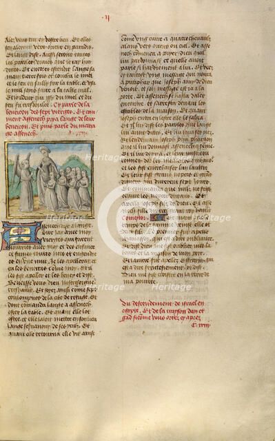 Aseneth Requesting the Angel's Blessing of Seven Young Women; Miroir Historial, about 1475. Creator: Unknown.