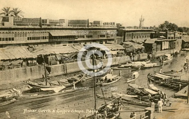 'Ashar Creek & Coffee Shops, Basra', c1918-c1939. Creator: Unknown.