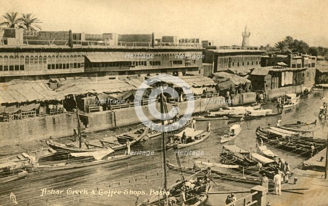 'Ashar Creek & Coffee Shops, Basra', c1918-c1939. Creator: Unknown.