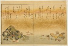 Ashi-gai, hamaguri, ko-gai, suzume-gai, akoya-gai, and katashi-gai, from the illustrated..., 1789. Creator: Kitagawa Utamaro