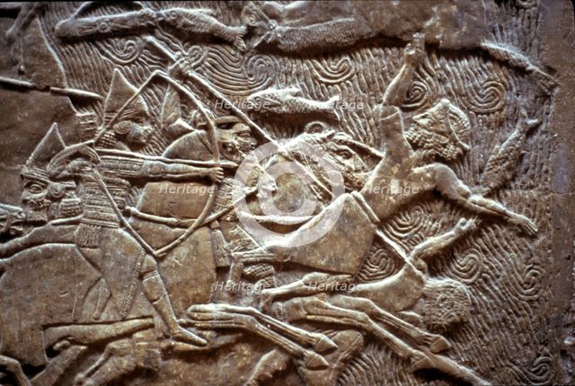 Ashurbanipal at the Battle of Til-Tuba, 650-620 BC. Artist: Assyrian Art  