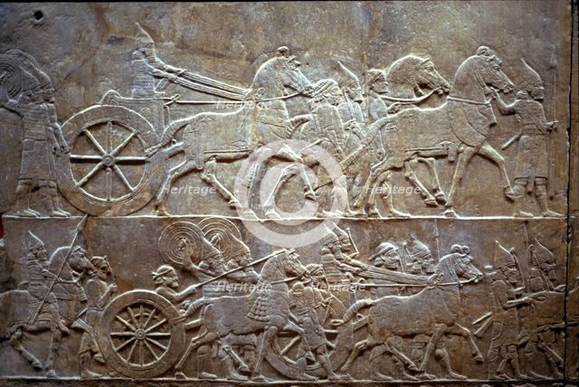 Ashurbanipal at the Battle of Til-Tuba, 650-620 BC. Artist: Assyrian Art  