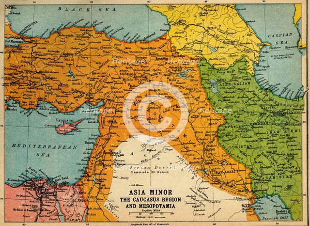 'Asia Minor, the Caucasus Region and Mesopotamia', First World War, c1915, (c1920).  Creator: John Bartholomew & Son.