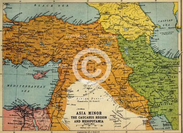 'Asia Minor, the Caucasus Region and Mesopotamia', First World War, c1915, (c1920).  Creator: John Bartholomew & Son.