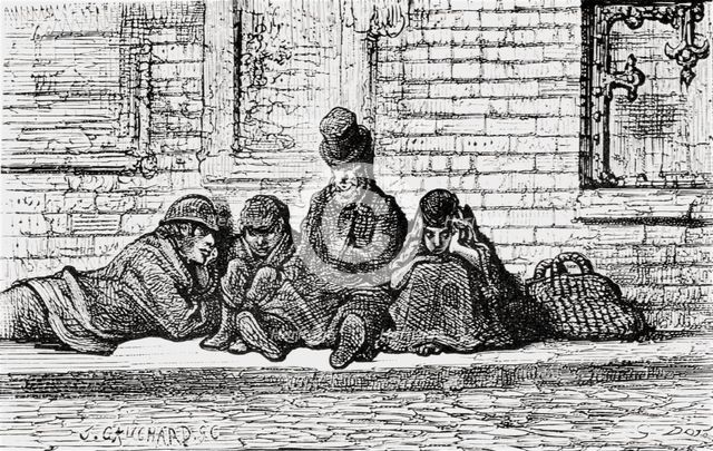 'Asleep in the Streets', 1872.  Creator: Gustave Doré.