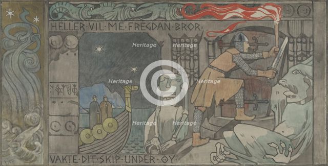 Asmund at the Gate in the Mountain, Between 1902 and 1904. Creator: Gerhard Munthe.