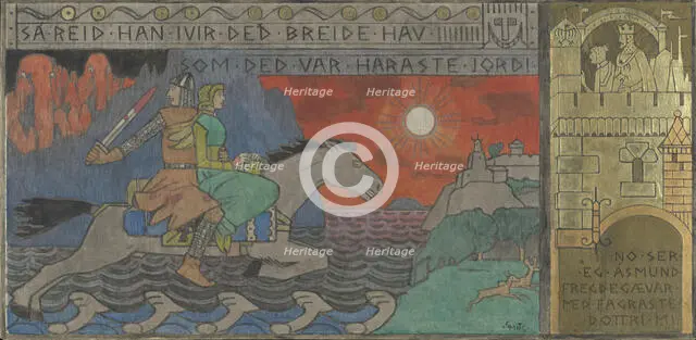Asmund and the Princess riding Home, Between 1902 and 1904. Creator: Gerhard Munthe.