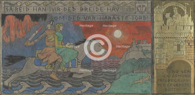 Asmund and the Princess riding Home, Between 1902 and 1904. Creator: Gerhard Munthe.