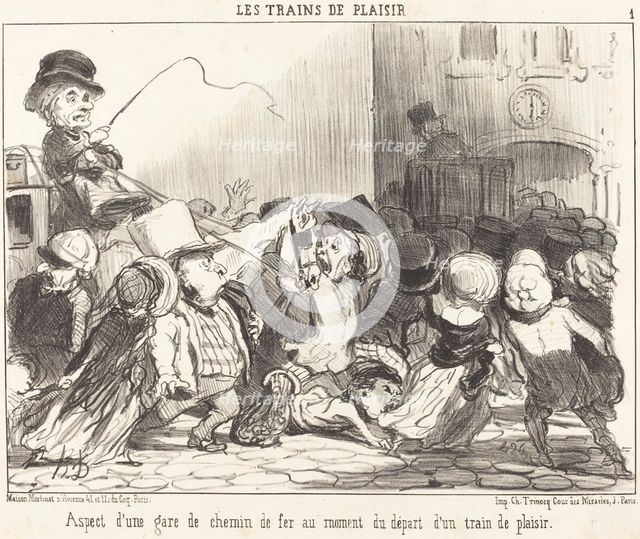 Aspect d'une gare de chemin de fer au moment du départ d'un train de plaisir, 1852.  Creator: Honore Daumier.