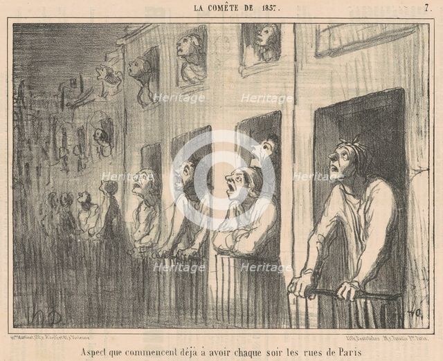 Aspect que commencent déjà à avoir chaque soir les rues de Paris, 1857.  Creator: Honore Daumier.