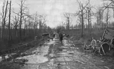 Aspects du champ de bataille de Verdun; La route "marmitee" 1916. Creator: Unknown