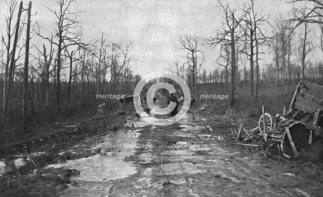 'Aspects du champ de bataille de Verdun; La route "marmitee"', 1916. Creator: Unknown.