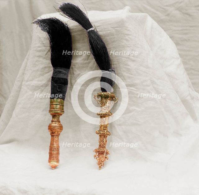 Aspergillums with handles - an artistic work, the vestry of the Ipatievsky Monastery, Kostroma, 1911 Creator: Sergey Mikhaylovich Prokudin-Gorsky.