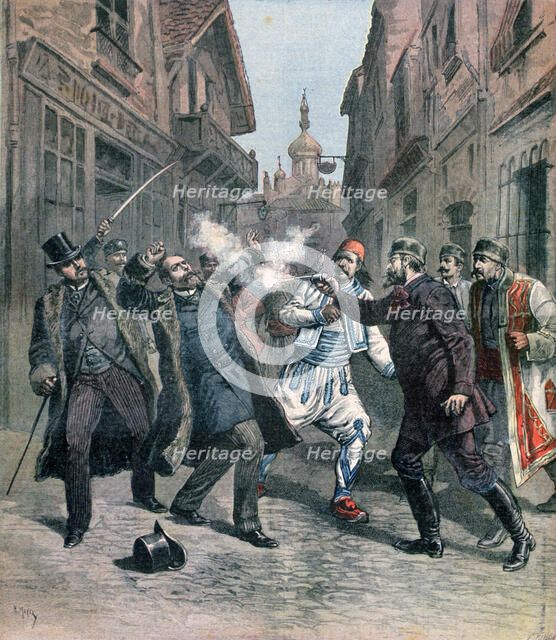 Assasination of M Beltchef in the presence of Mr Stambouloff, Bulgaria, 1891. Creator: Henri Meyer.