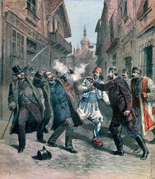 Assasination of M Beltchef in the presence of Mr Stambouloff, Bulgaria, 1891. Creator: Henri Meyer