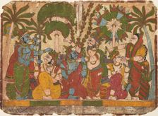 Assassin aiming an arrow at a king seated on a balcony, c1830