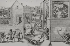 Assassination attempt of Gaspar de Coligny, (1519-1572) by means of an attack on 22 Aug 1572 (1877). Creator: Unknown