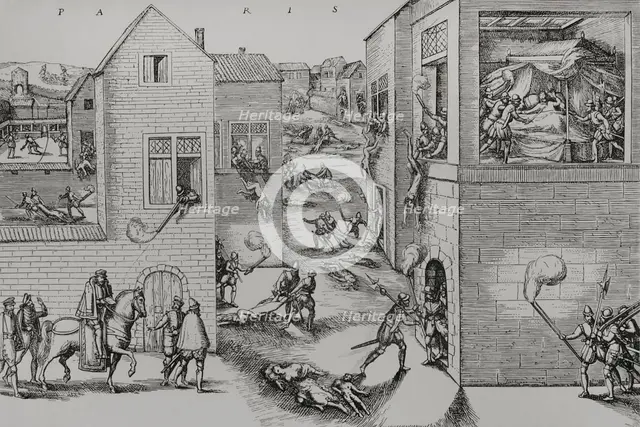Assassination attempt of Gaspar de Coligny, (1519-1572) by means of an attack on 22 Aug 1572 (1877). Creator: Unknown.