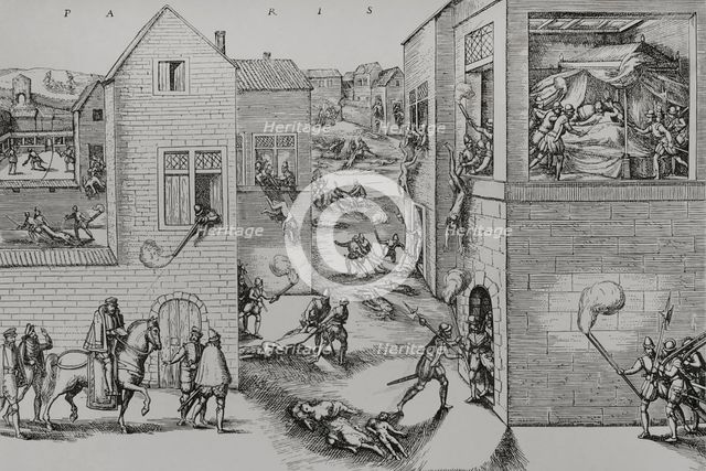 Assassination attempt of Gaspar de Coligny, (1519-1572) by means of an attack on 22 Aug 1572 (1877). Creator: Unknown.