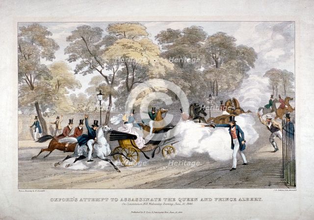 Assassination attempt against Queen Victoria, Constitution Hill, Westminster, London, 1840. Artist: JR Jobbins