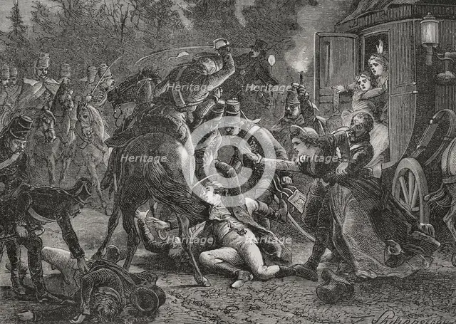 Assassination of the French plenipotentiaries at Rastatt, 28 April 1799 (1879). Creators: Felix Henri Emmanuel Philippoteaux, Fortune Meaulle.