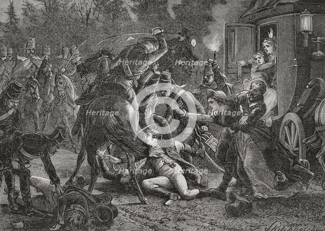 Assassination of the French plenipotentiaries at Rastatt, 28 April 1799 (1879). Creators: Felix Henri Emmanuel Philippoteaux, Fortune Meaulle.