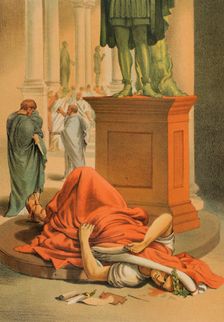 Assassination of Julius Caesar in Rome, on March 15, 44 BC, stabbed by Roman..., 1882. Creator: Unknown