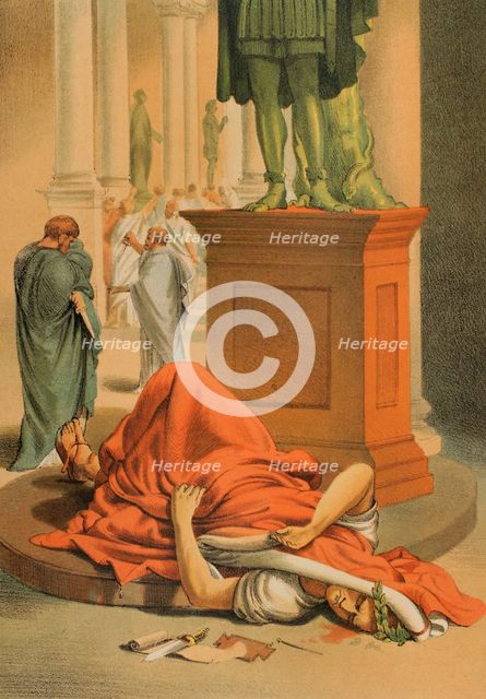 Assassination of Julius Caesar in Rome, on March 15, 44 BC, stabbed by Roman..., 1882.  Creator: Unknown.