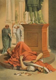 Assassination of Julius Caesar in Rome, on March 15, 44 BC, stabbed by Roman..., 1882. Creator: Unknown