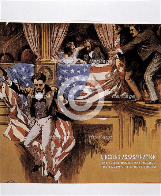 Assassination of President Lincoln by John Wilkes Booth' on April 14, 1864, engraving from 'Le Pe…