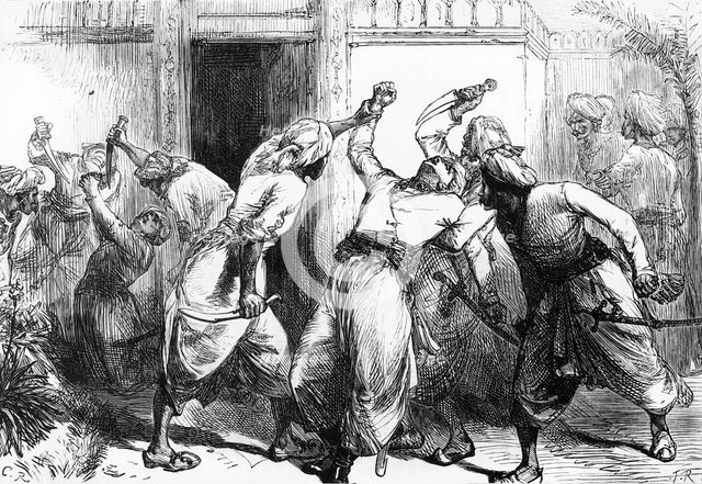 'Assassination of Sir Alexander Burnes', c1891. Creator: James Grant.