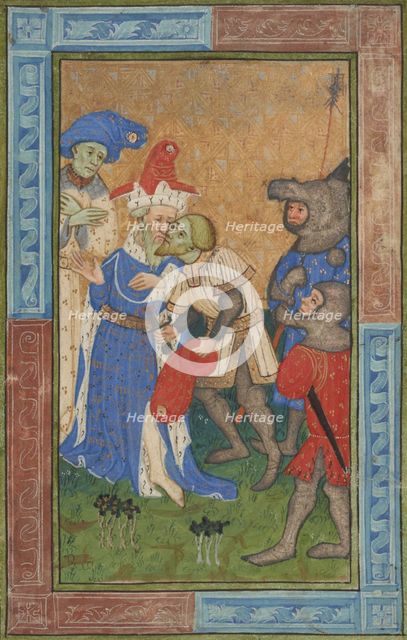 Assassination scene - miniature from a manuscript, about 1420. Creator: Master of Trinity College Ms. B.11.7.