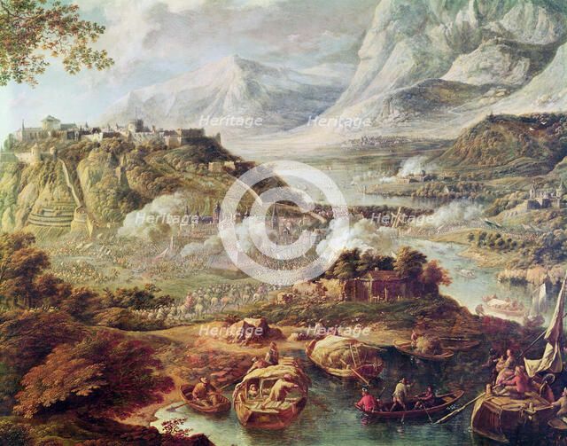 Assault to a fort, detail of a painting.