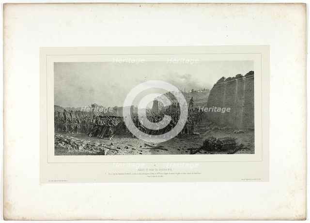 Assault and capture of bastion no. 6, from Souvenirs d’Italie: Expédition de Rome, 1858. Creator: Auguste Raffet.