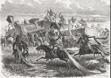 Assault of a freight train of the Pacific railroad by Sioux Indians, in the state of Idaho, engra…
