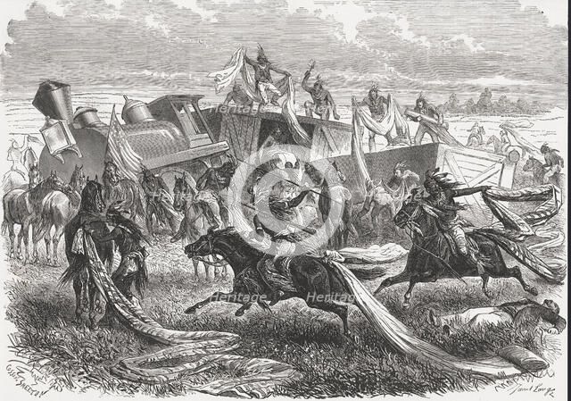 Assault of a freight train of the Pacific railroad by Sioux Indians, in the state of Idaho, engra…