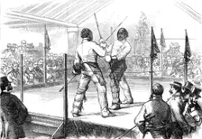 Assault of arms by the Hon. Artillery Athletic Club: quarterstaff, 1870. Creator: Unknown