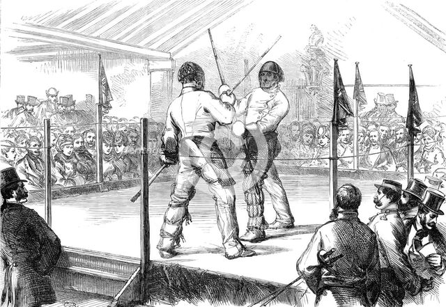 Assault of arms by the Hon. Artillery Athletic Club: quarterstaff, 1870. Creator: Unknown.