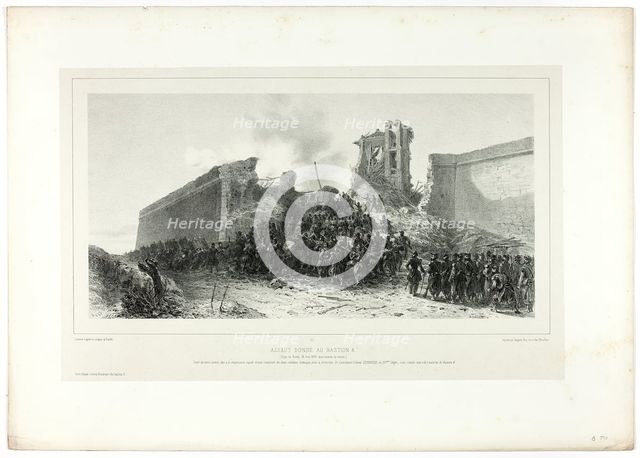 Assault of bastion no.8, from Souvenirs d’Italie: Expédition de Rome, published December, 1860. Creators: Hippolyte Lalaisse, Auguste Bry, Chez Frères Gihaut.