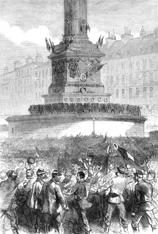 Assemblage of Paris republicans at the Column of July, Place de la Bastille, 1871. Creator: Unknown
