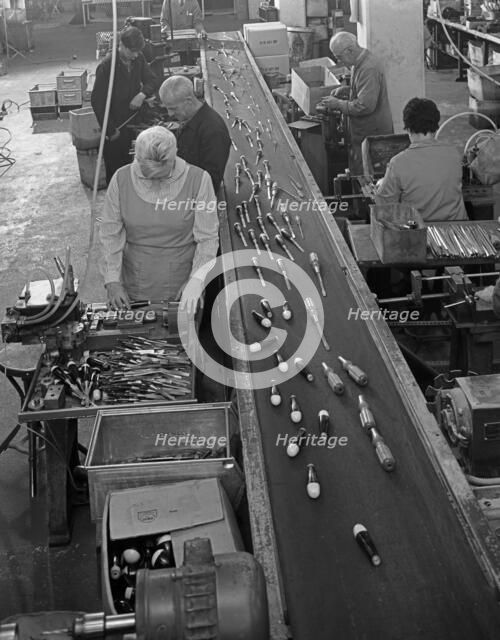 Assembling chisels and screwdrivers, Footprint Tools, Sheffield, 1968. Artist: Michael Walters