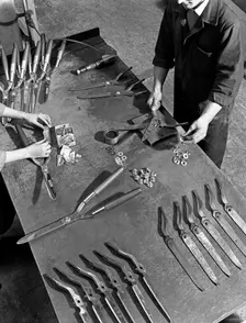 Assembling garden shears, Sheffield, South Yorkshire, 1965. Creator: Michael Walters