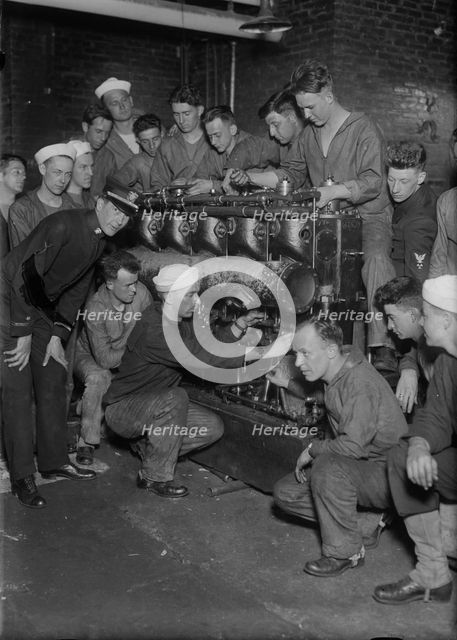 Assembling main engine, between c1915 and c1920. Creator: Bain News Service.