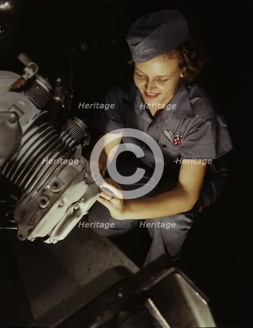 Assembly and Repairs Dept. mechanic Mary Josephine Farley works..., Corpus Christi, Texas, 1942. Creator: Howard Hollem.
