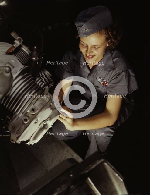 Assembly and Repairs Dept. mechanic Mary Josephine Farley works..., Corpus Christi, Texas, 1942. Creator: Howard Hollem.